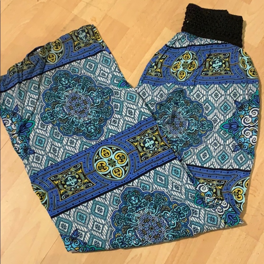 Blue Patterned Loose Fit Pants